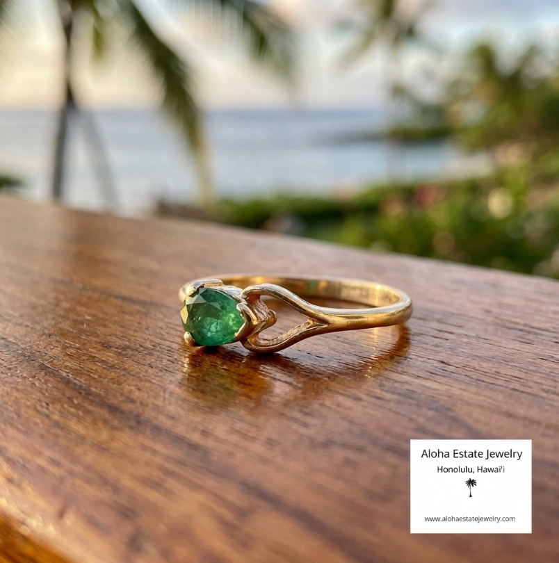 Vintage 14K Petite Emerald Solitaire Ring