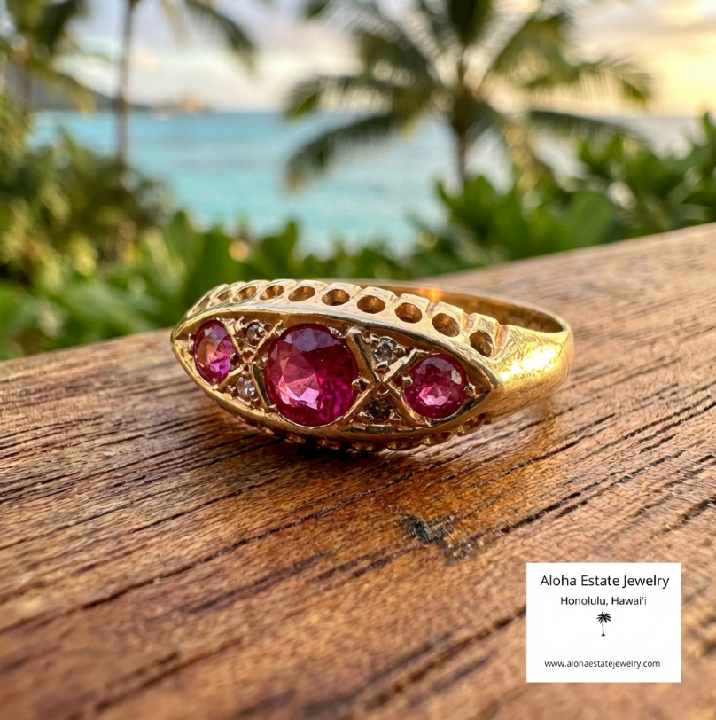 Antique 18K Edwardian Pyrope Garnet Gypsy Ring