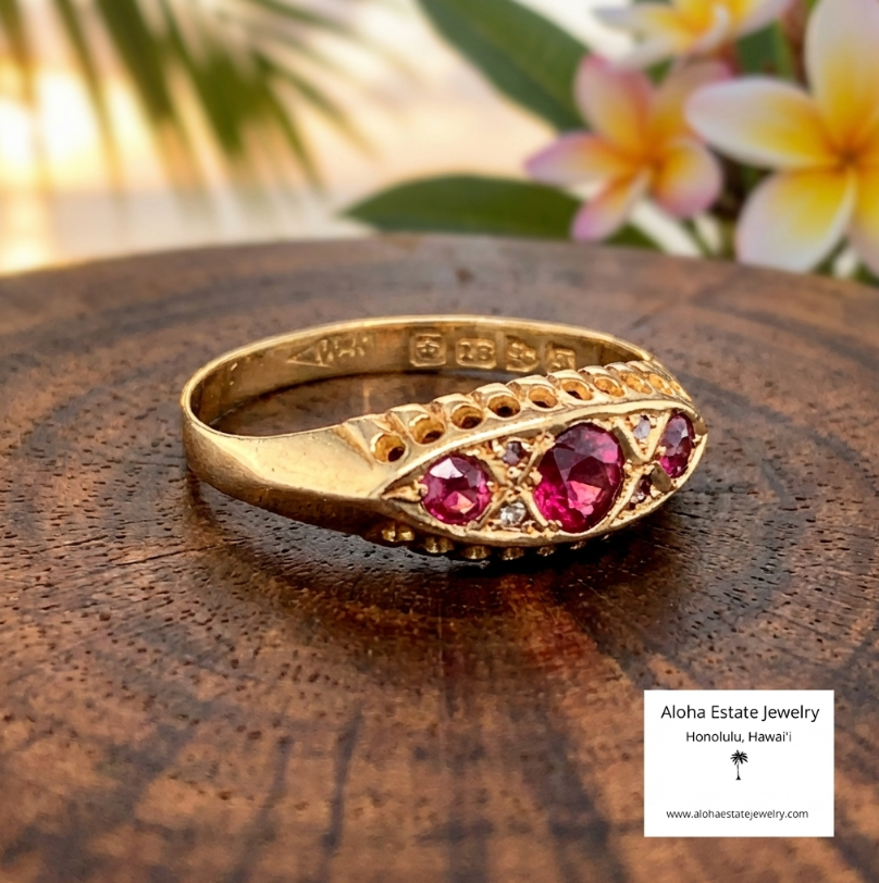 Antique 18K Edwardian Pyrope Garnet Gypsy Ring