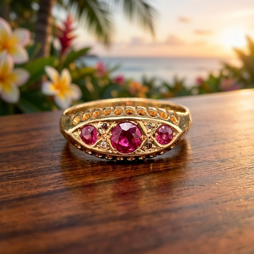 Antique 18K Edwardian Pyrope Garnet Gypsy Ring