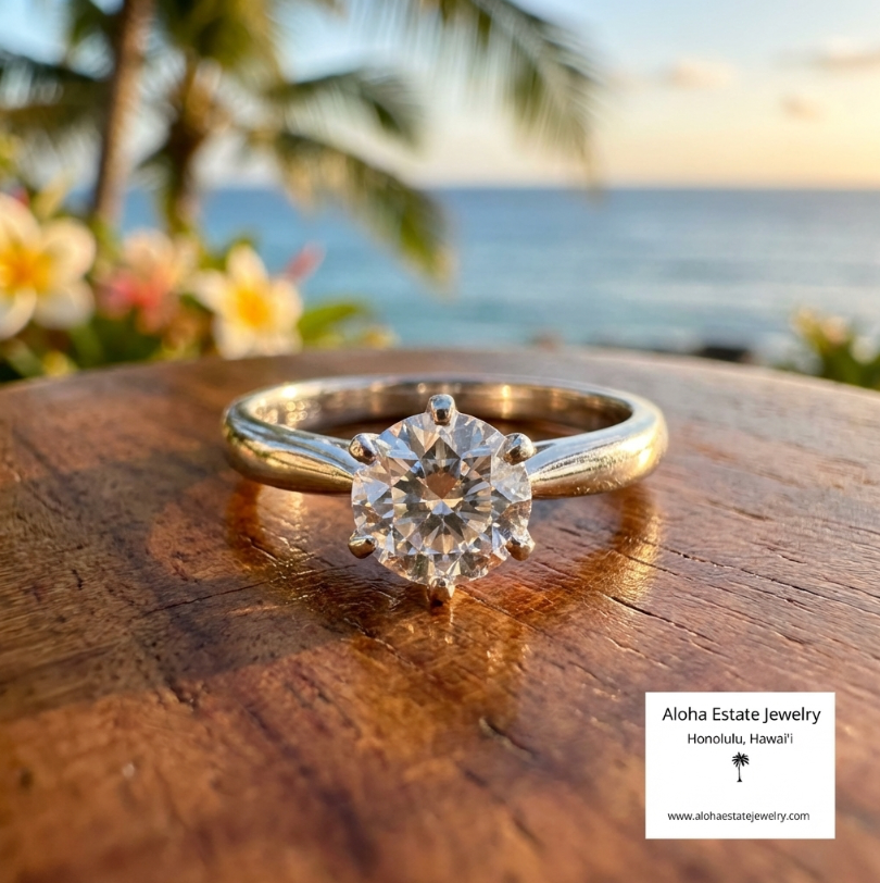 Vintage One-Carat White Sapphire In 14K White Gold Tiffany Setting