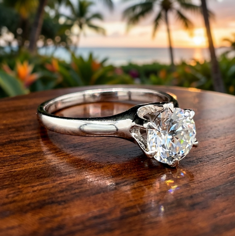 Vintage One-Carat White Sapphire In 14K White Gold Tiffany Setting