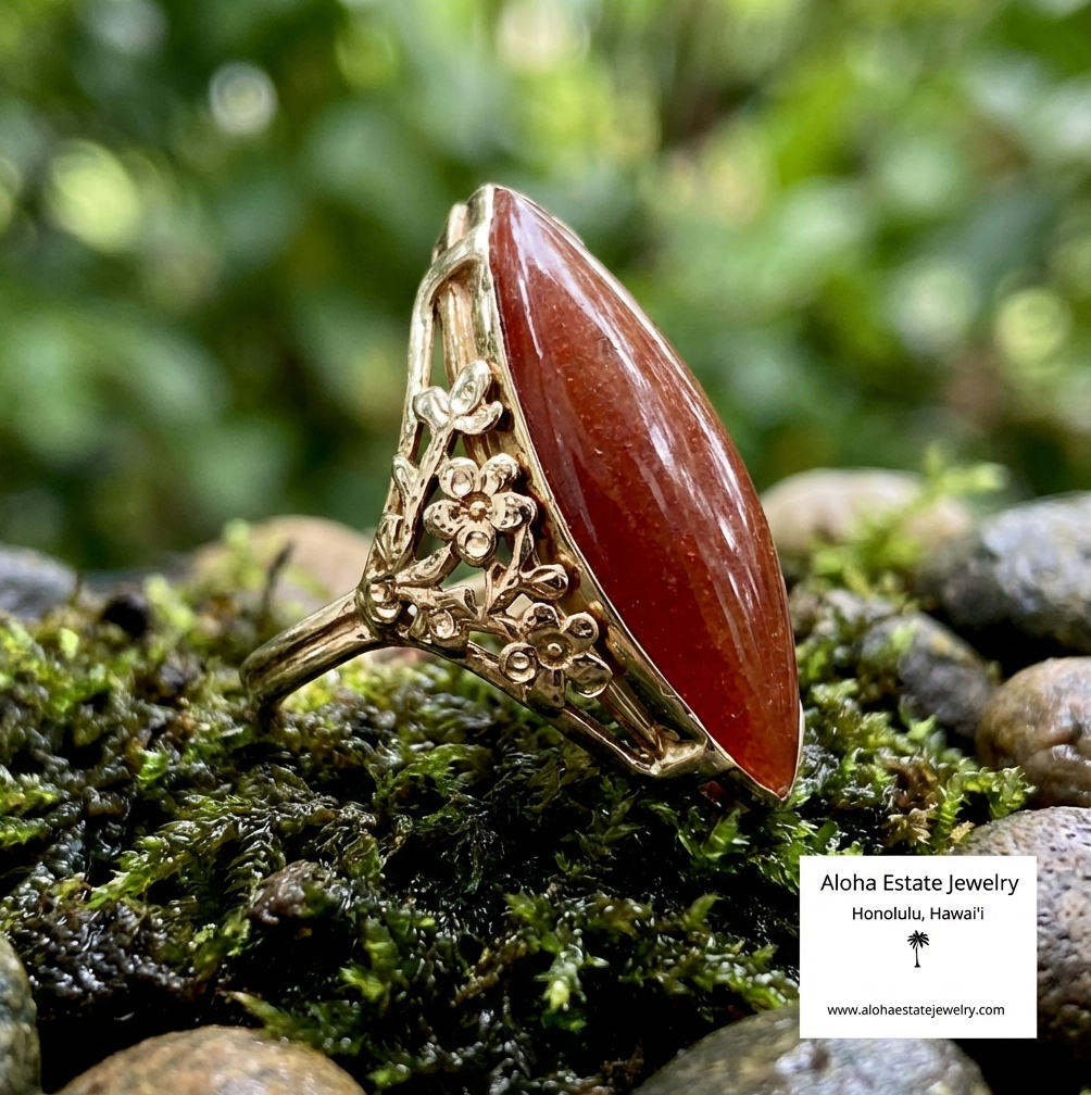 Fine Ming's of Honolulu Jade Ring in 14K Plum Tree Setting