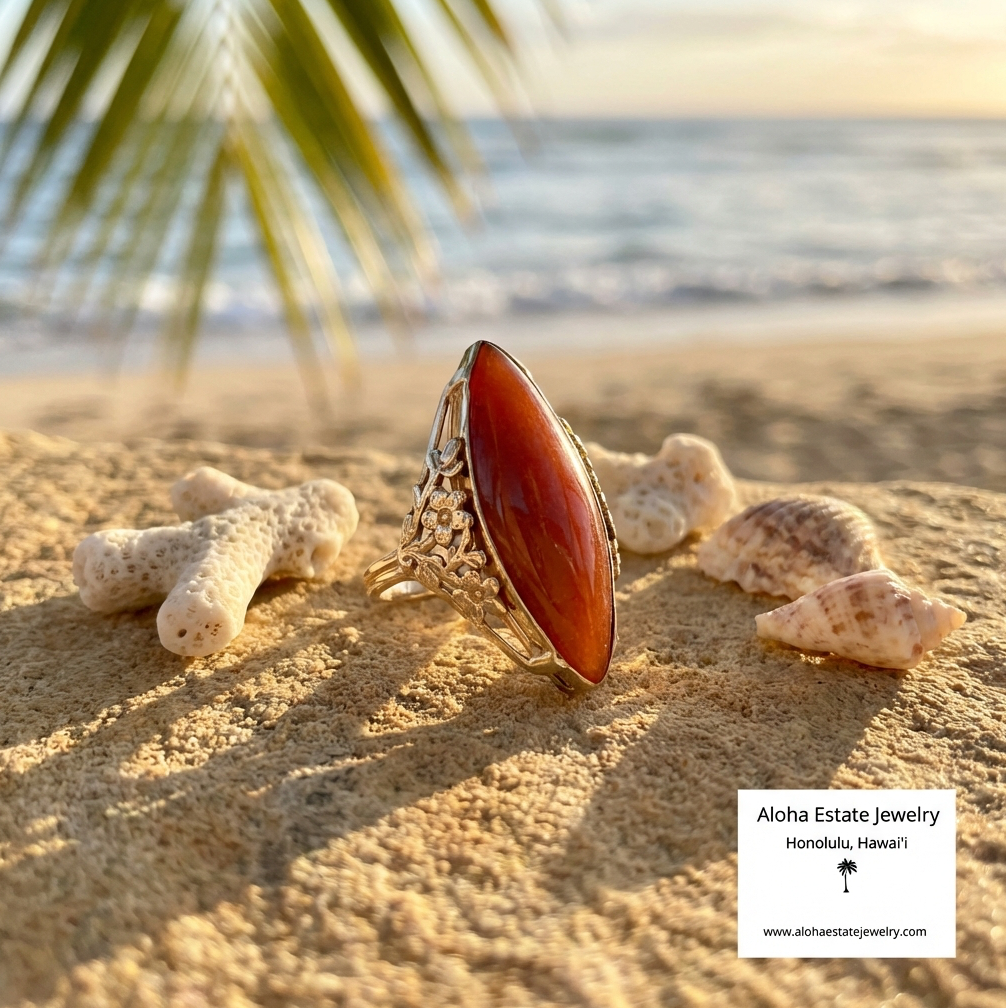 Fine Ming's of Honolulu Jade Ring in 14K Plum Tree Setting