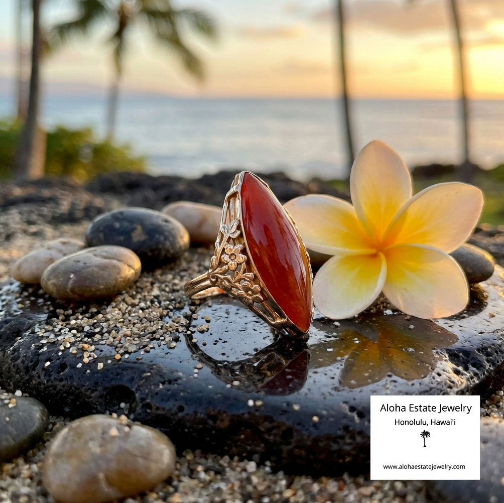 Fine Ming's of Honolulu Jade Ring in 14K Plum Tree Setting