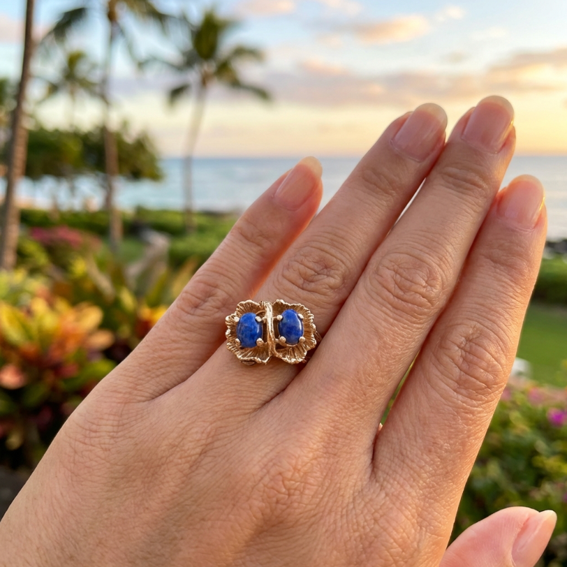 Gorgeous Vintage Lapis Lazuli "Robin's Eggs" Ring in 14K