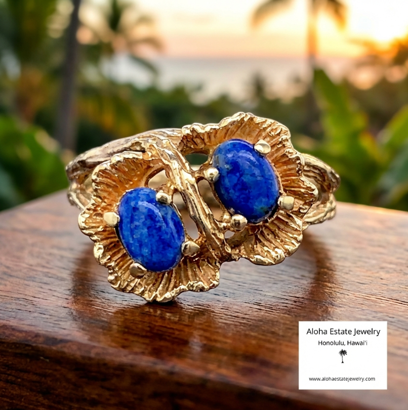 Gorgeous Vintage Lapis Lazuli "Robin's Eggs" Ring in 14K