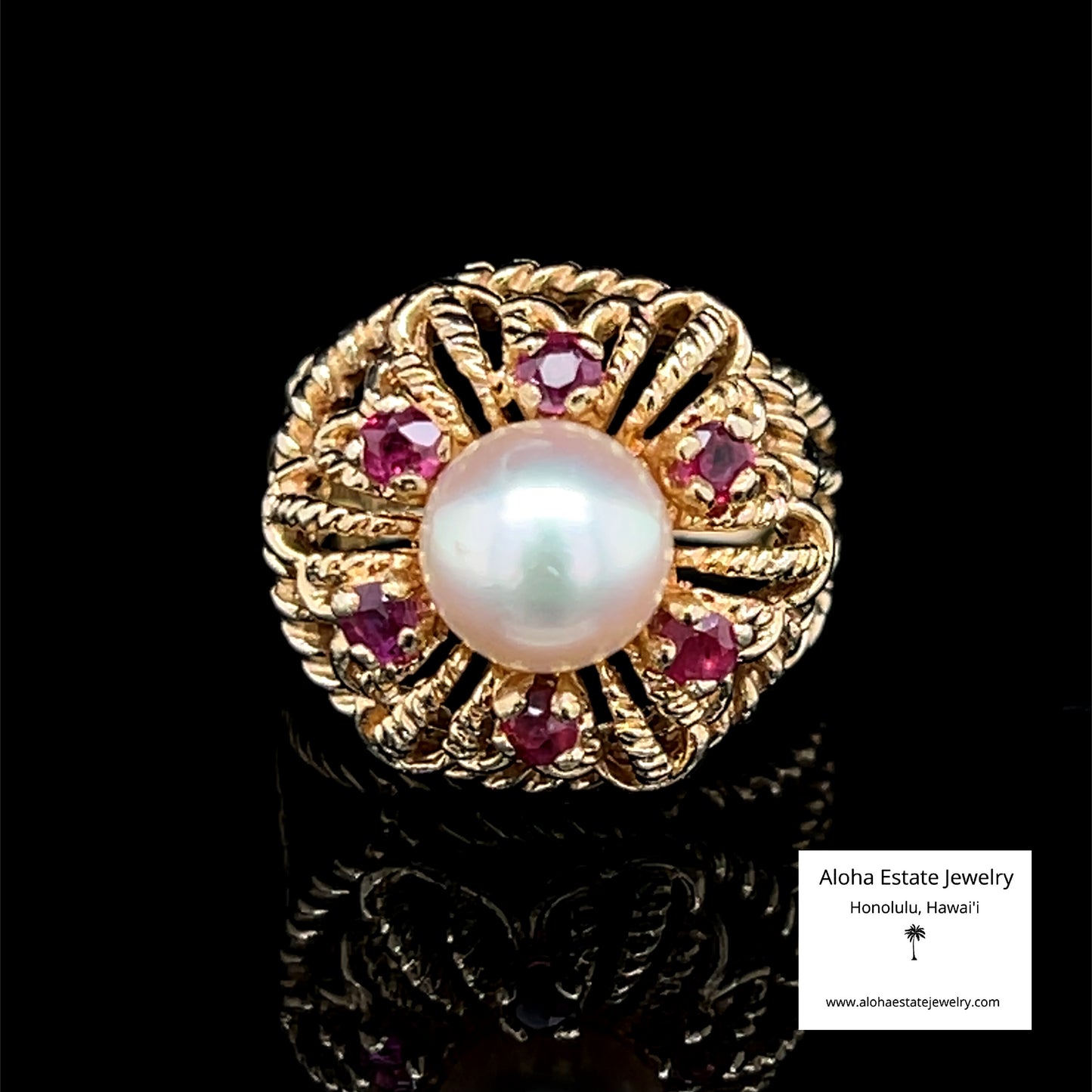 Vintage 14K Gold Pearl and Spinel Ring