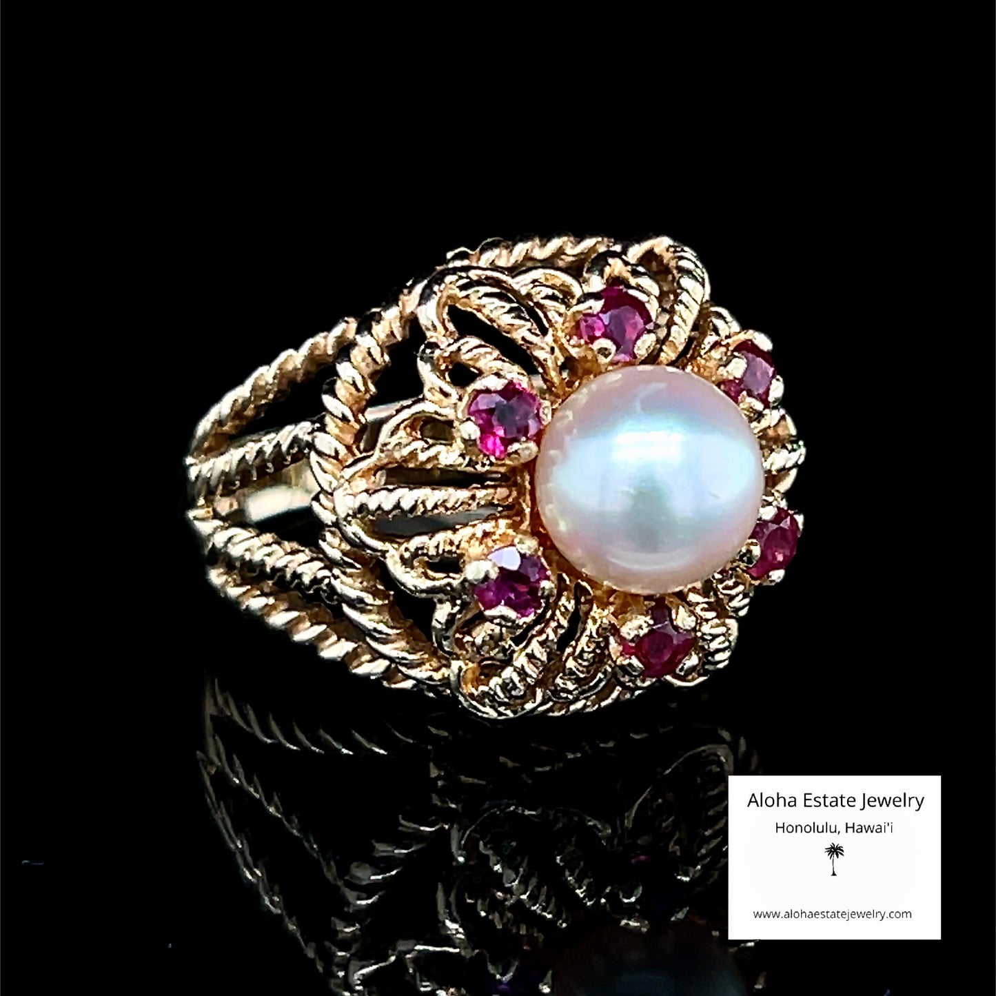 Vintage 14K Gold Pearl and Spinel Ring