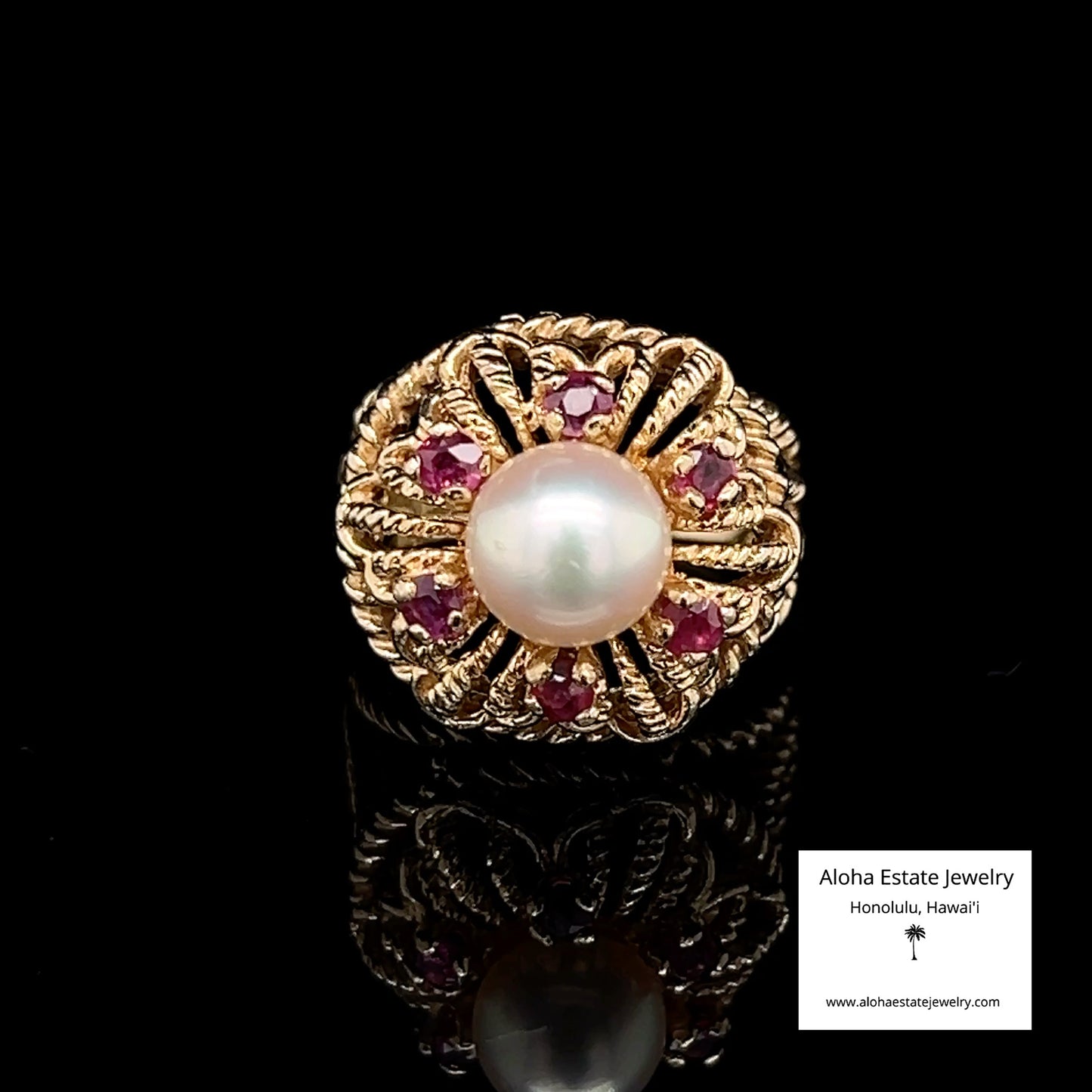 Vintage 14K Gold Pearl and Spinel Ring