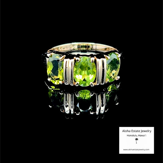 Lovely Estate Three-Stone Peridot Ring in 14K Setting