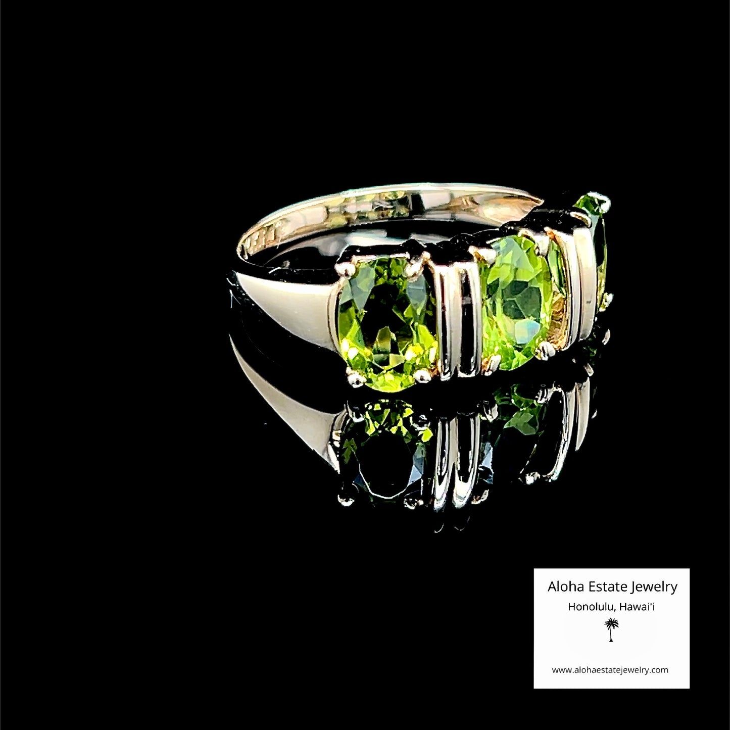 Lovely Estate Three-Stone Peridot Ring in 14K Setting