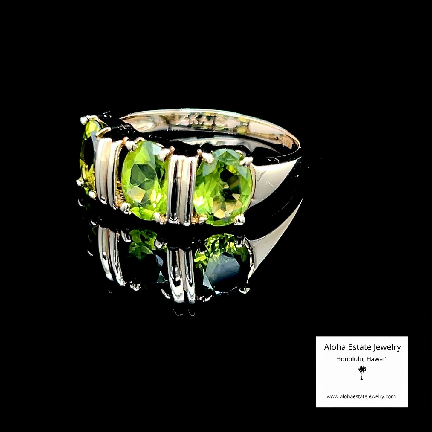 Lovely Estate Three-Stone Peridot Ring in 14K Setting