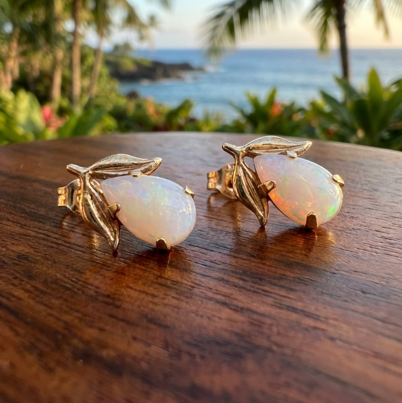 Lovely Australian Opal Earrings in 14K