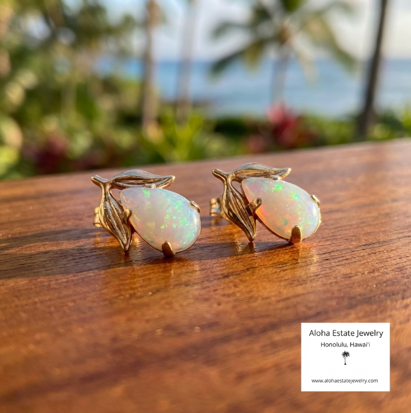 Lovely Australian Opal Earrings in 14K