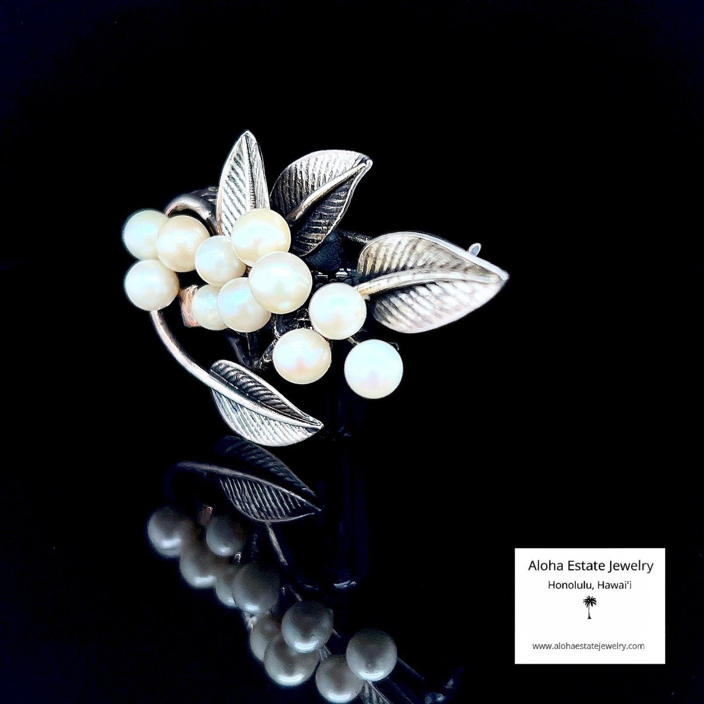 Vintage Ming's Pearls and Sterling Silver Brooch or Pin