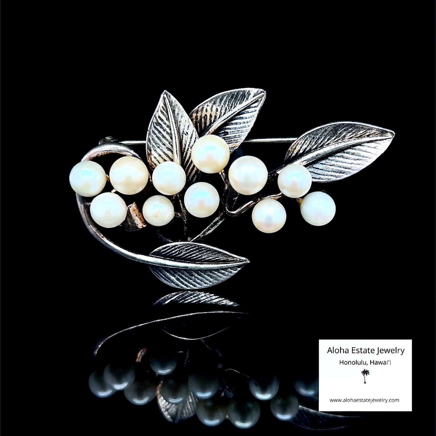 Vintage Ming's Pearls and Sterling Silver Brooch or Pin