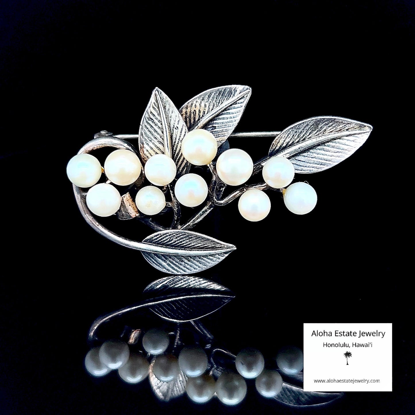 Vintage Ming's Pearls and Sterling Silver Brooch or Pin
