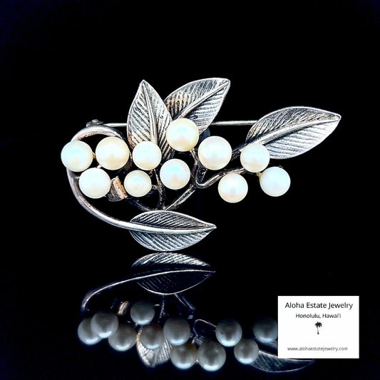 Vintage Ming's Pearls and Sterling Silver Brooch or Pin