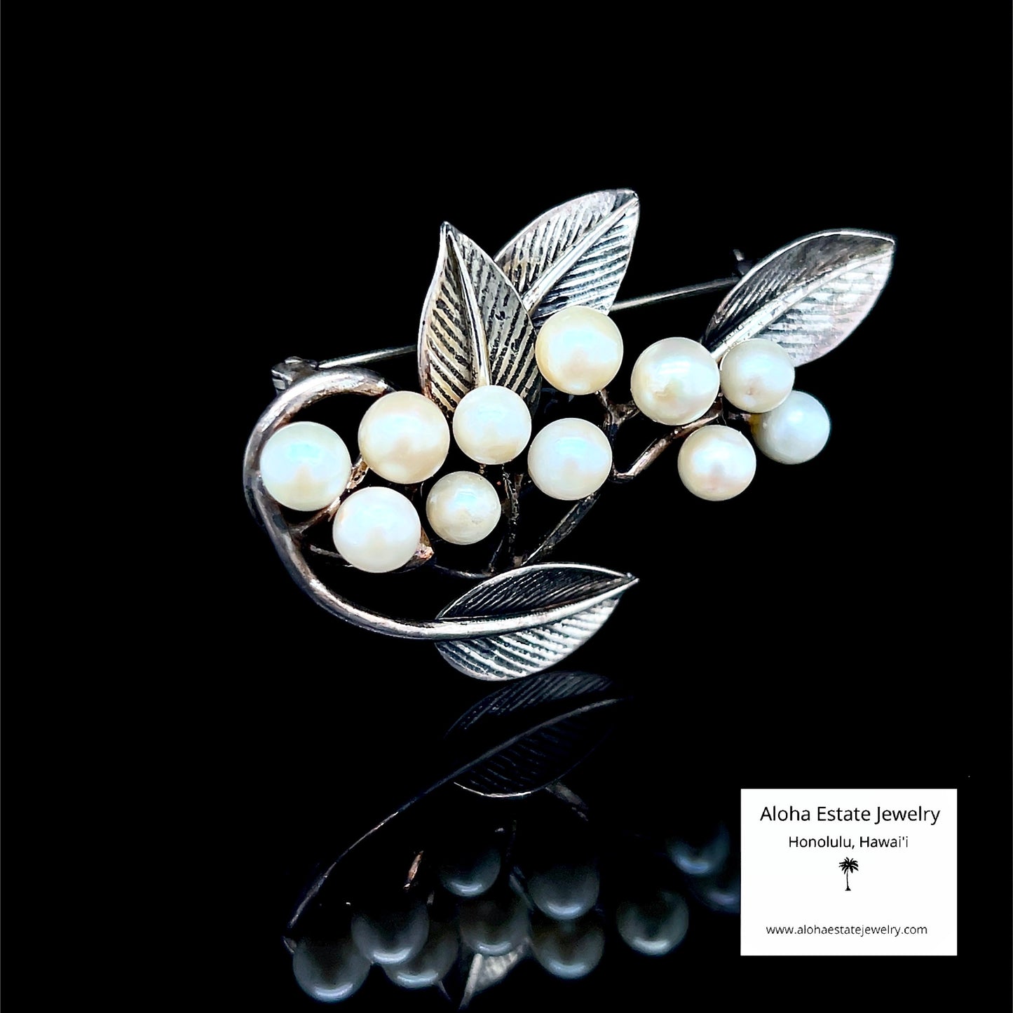 Vintage Ming's Pearls and Sterling Silver Brooch or Pin