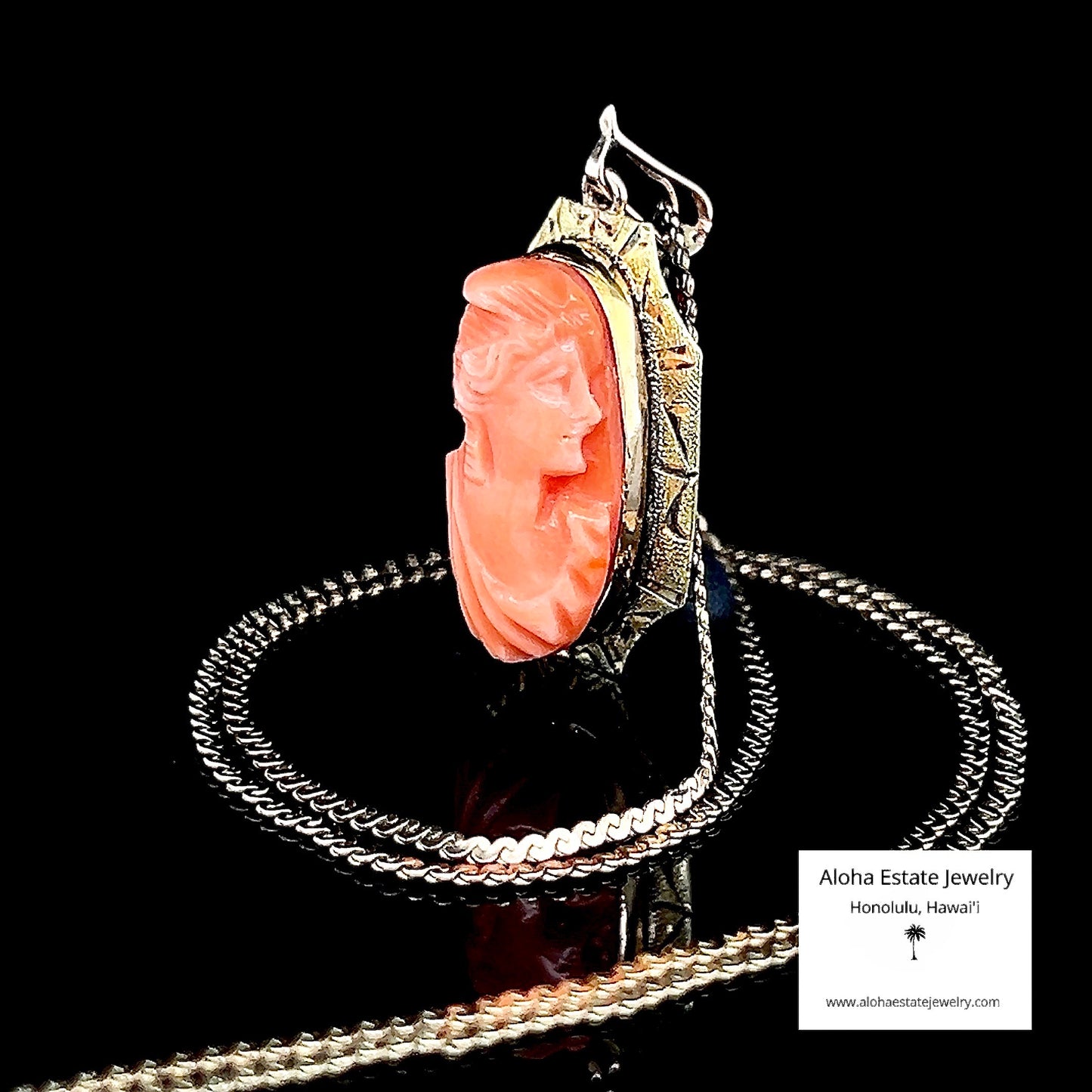 Antique 10K Victorian Hand-Carved Angel Skin Coral Pendant