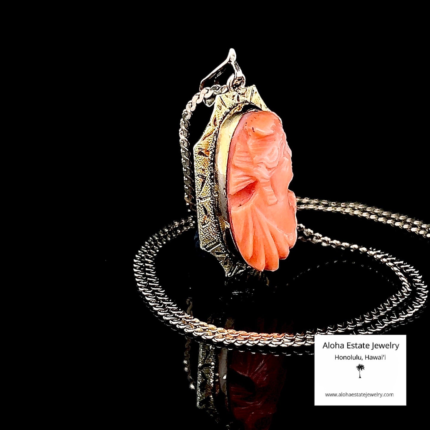 Antique 10K Victorian Hand-Carved Angel Skin Coral Pendant