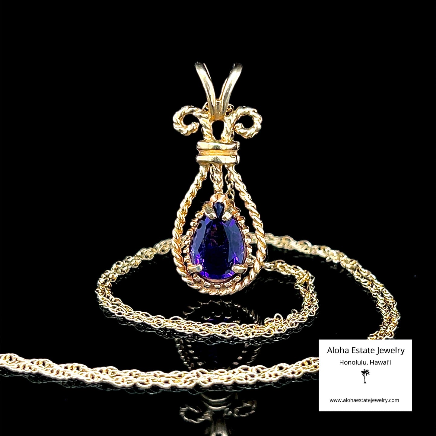 Antique 10K Amethyst Openwork Pendant on 14K Chain
