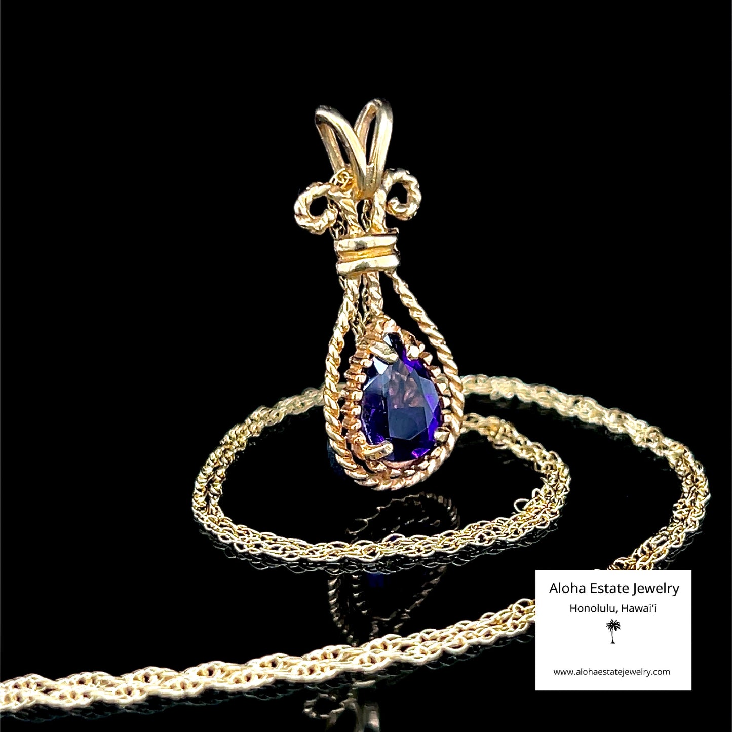 Antique 10K Amethyst Openwork Pendant on 14K Chain
