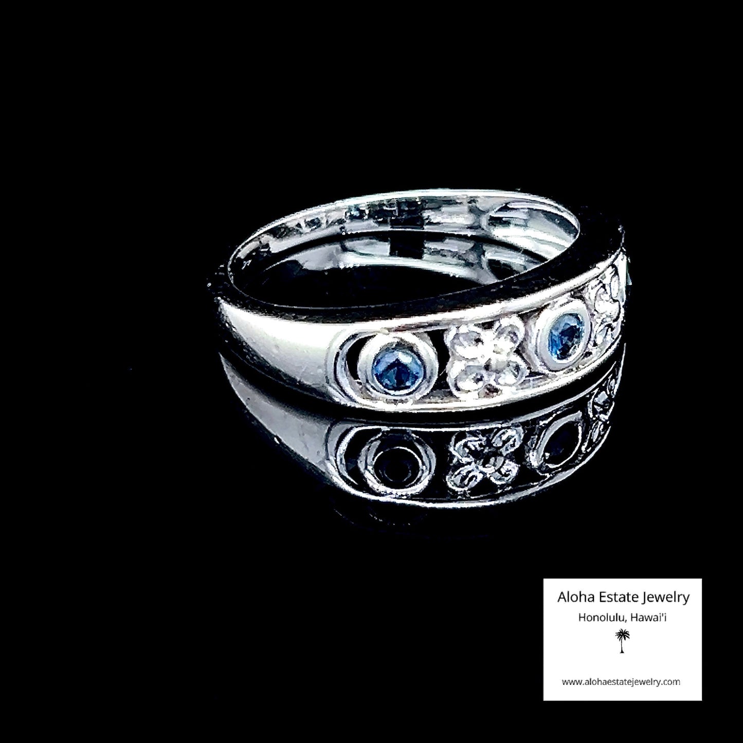 Vintage 14K White Gold & Spinel Floral Band