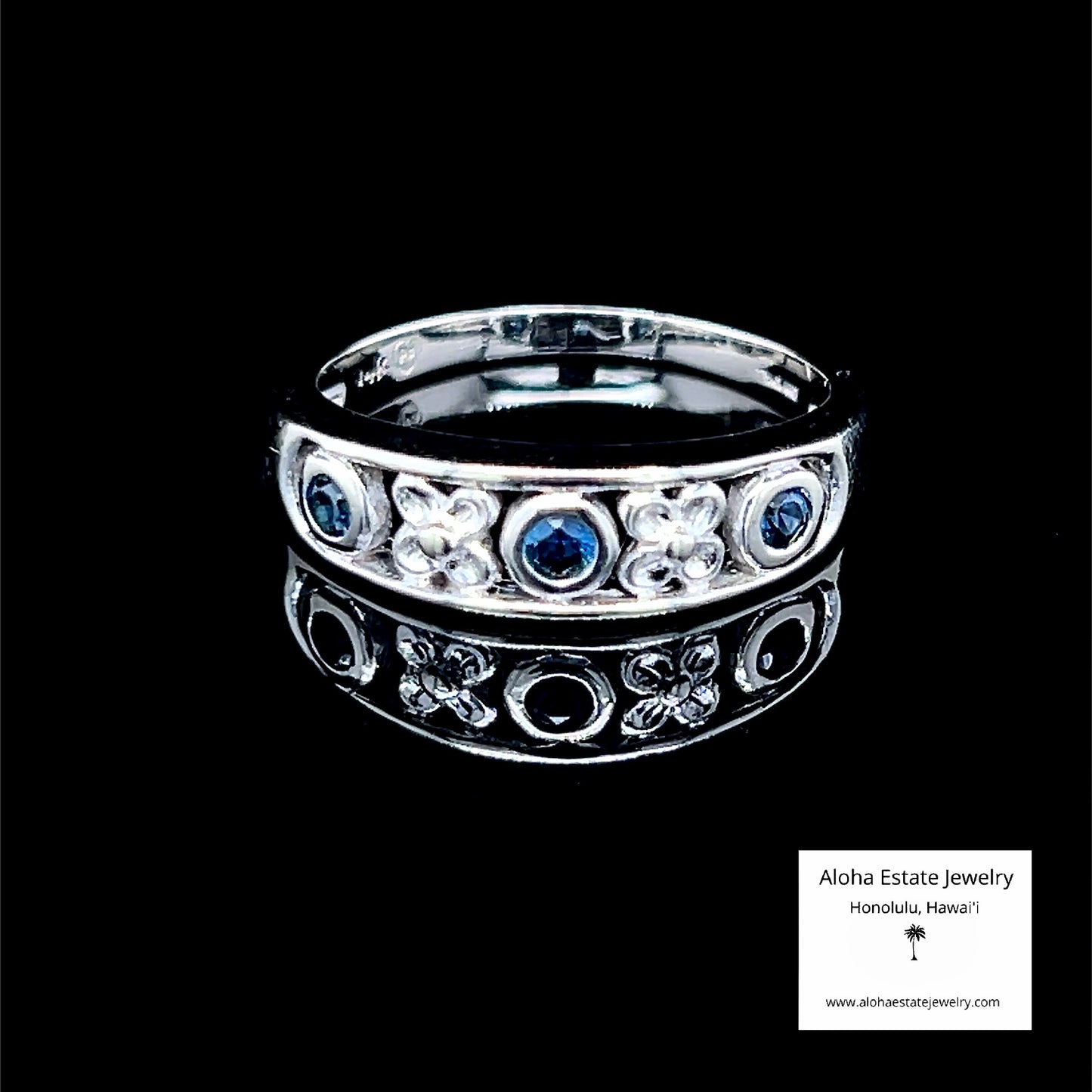 Vintage 14K White Gold & Spinel Floral Band