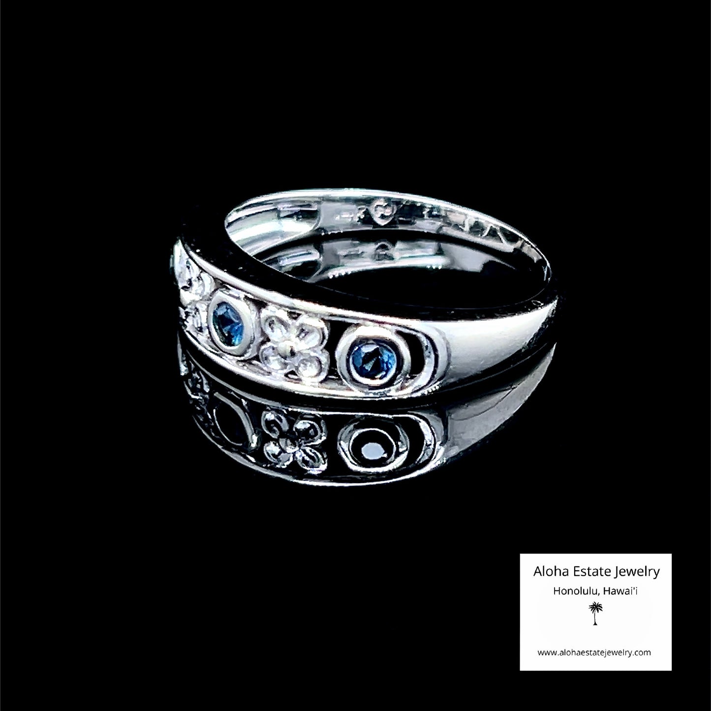 Vintage 14K White Gold & Spinel Floral Band