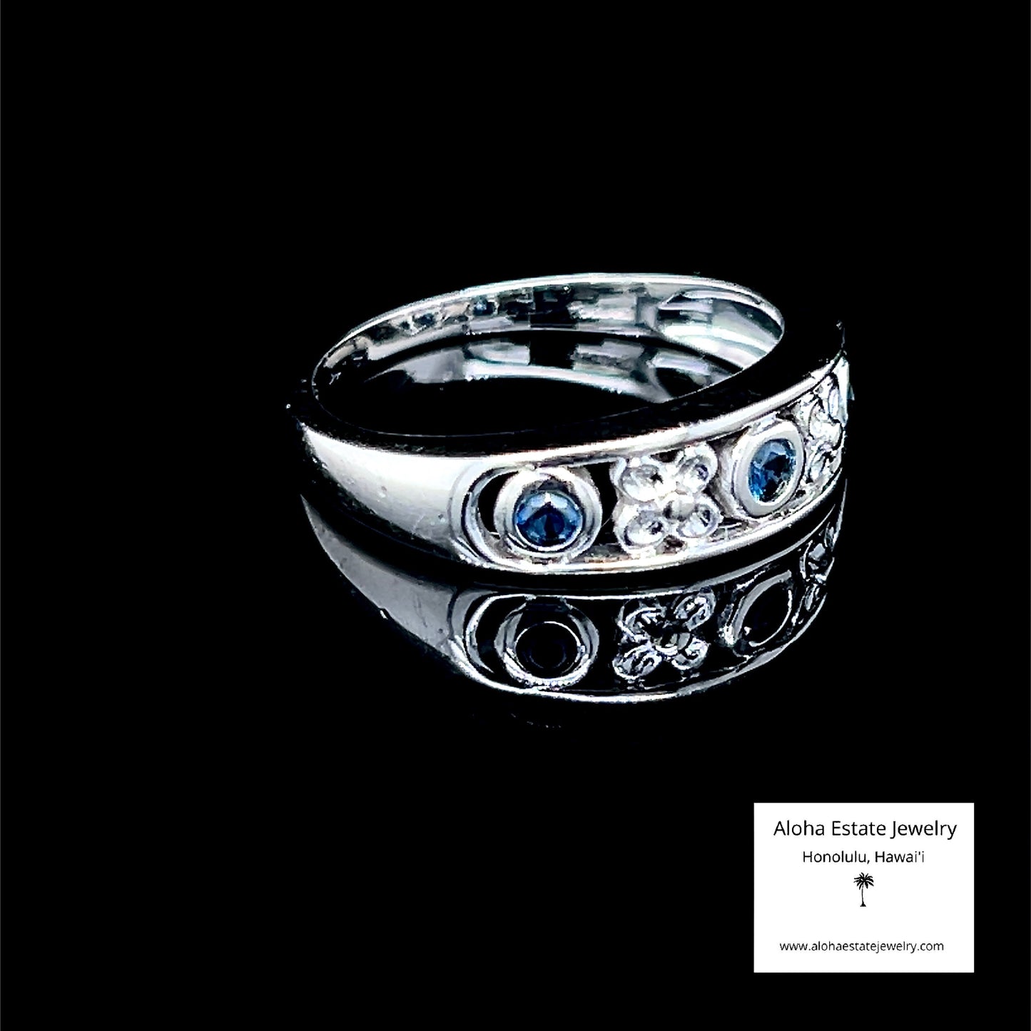 Vintage 14K White Gold & Spinel Floral Band