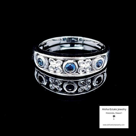 Vintage 14K White Gold & Spinel Floral Band