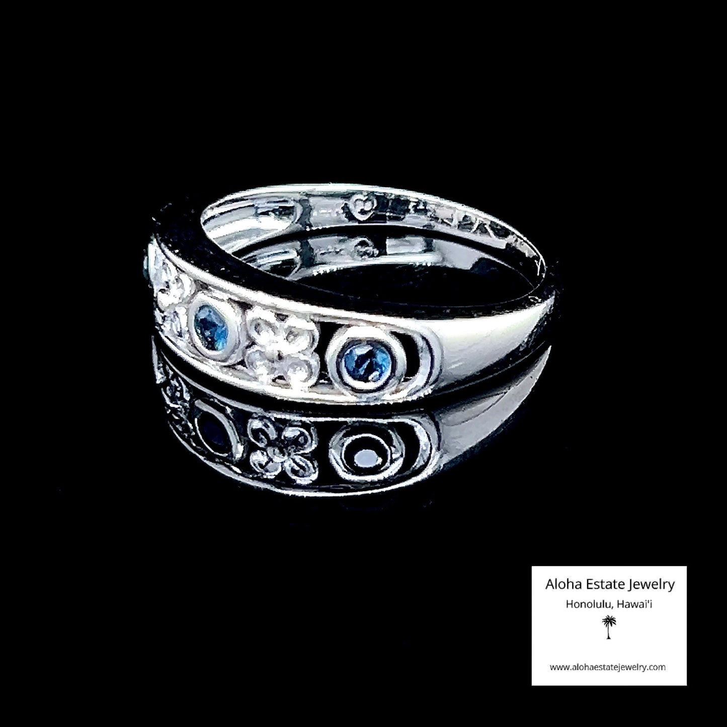 Vintage 14K White Gold & Spinel Floral Band