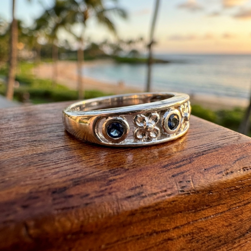 Vintage 14K White Gold & Spinel Floral Band