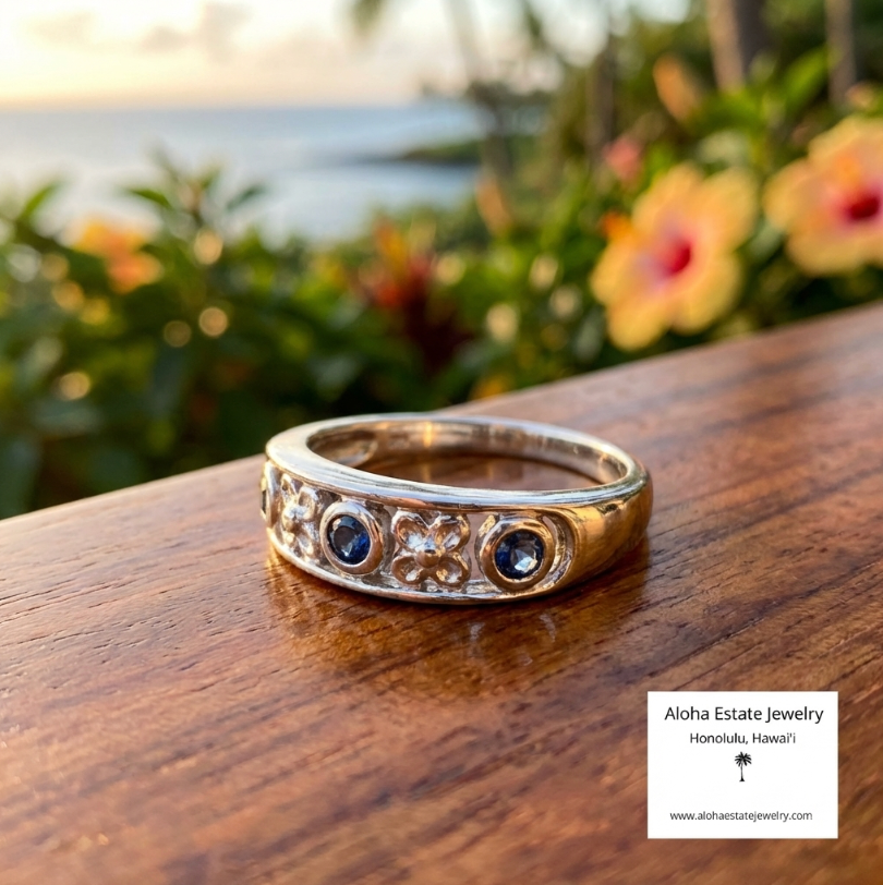 Vintage 14K White Gold & Spinel Floral Band