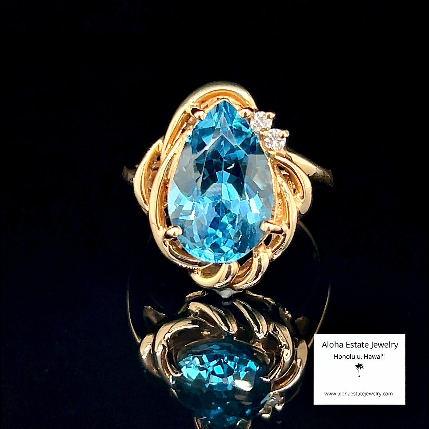 Estate 14K 5 1/2-Carat Diamond Accented Swiss Blue Topaz