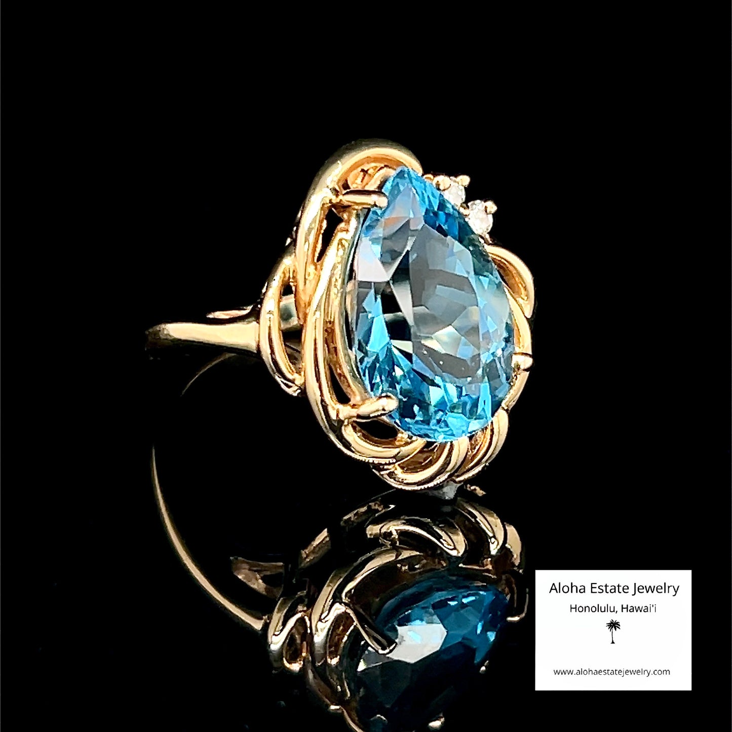 Estate 14K 5 1/2-Carat Diamond Accented Swiss Blue Topaz