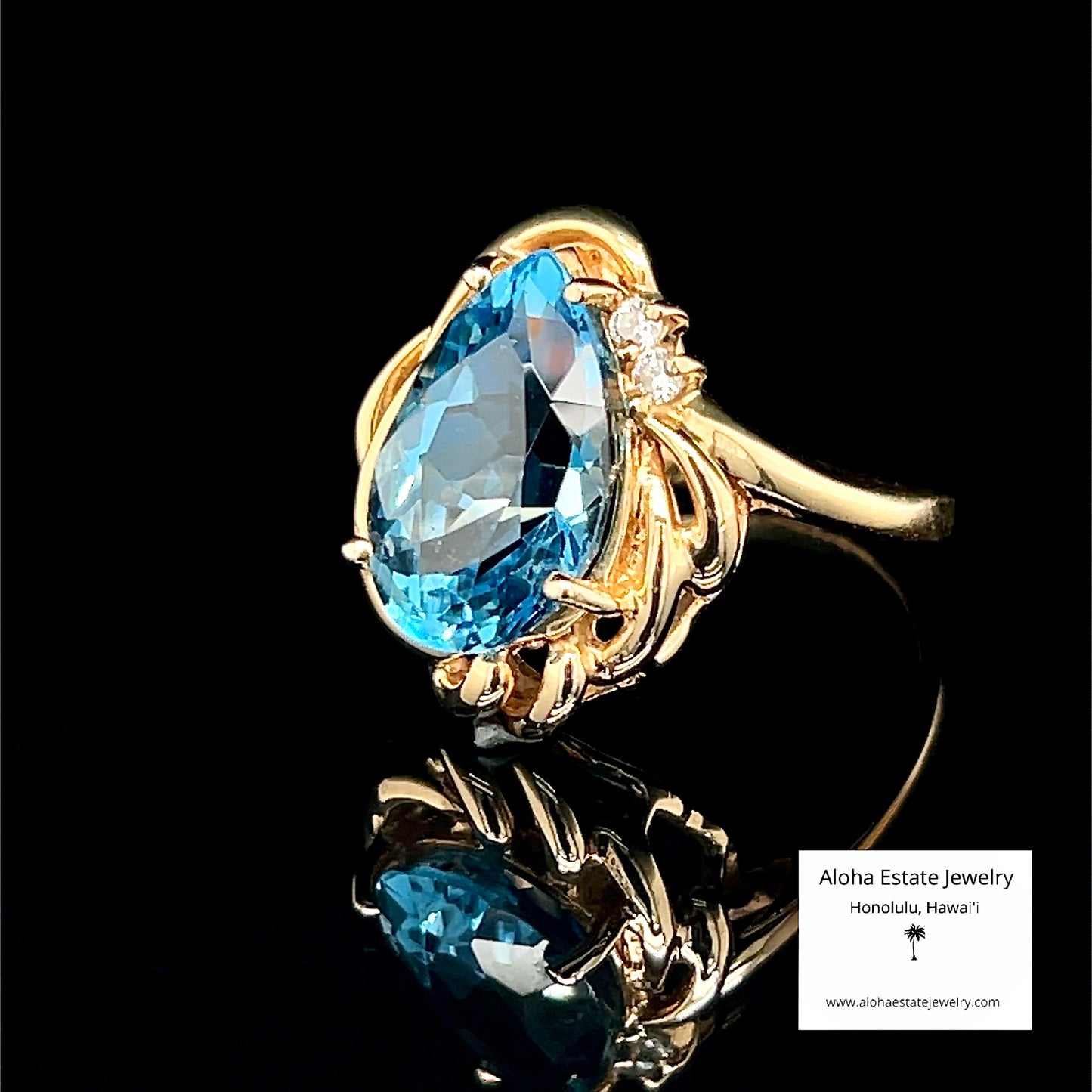 Estate 14K 5 1/2-Carat Diamond Accented Swiss Blue Topaz