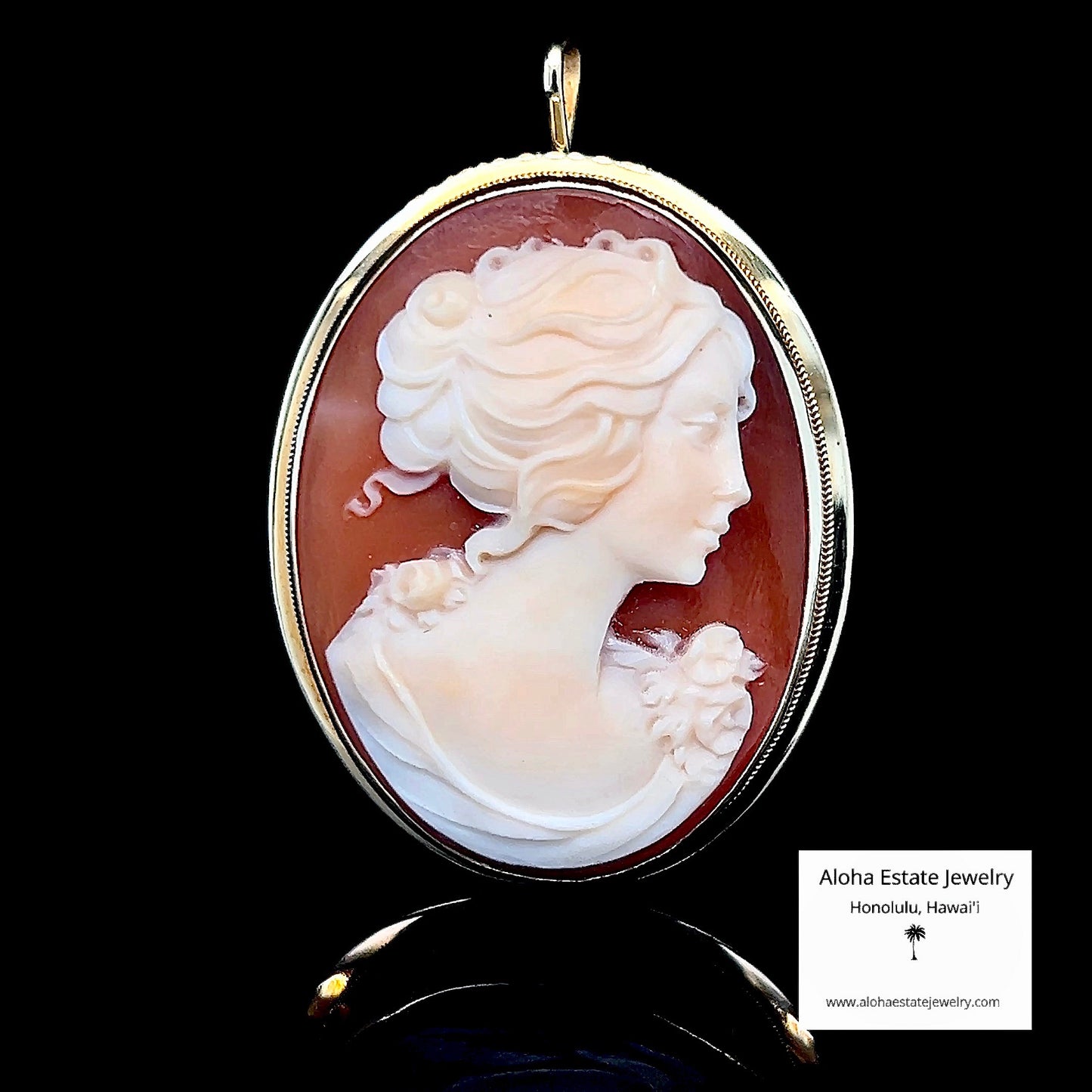 Vintage Italian Hand Carved Carnelian Shell Cameo in 18K