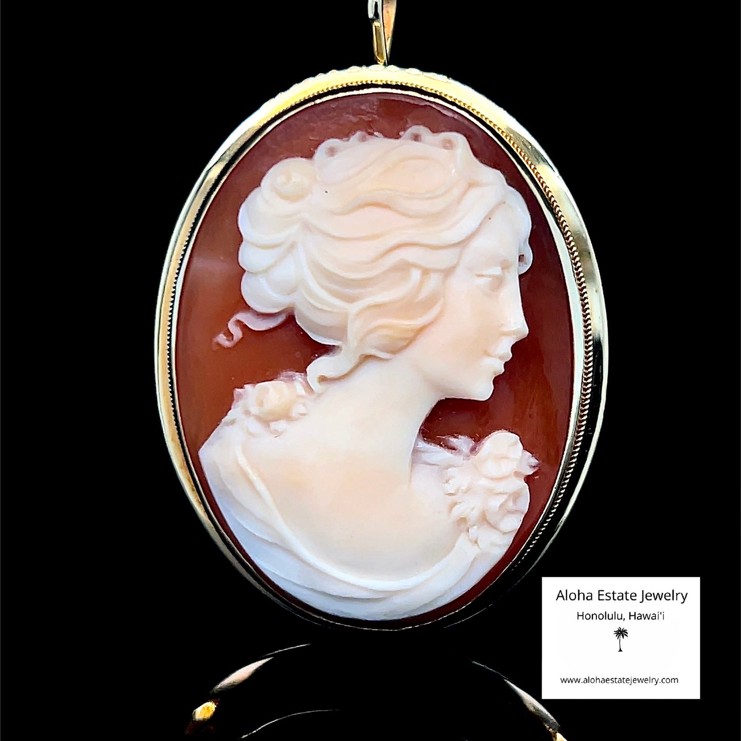Vintage Italian Hand Carved Carnelian Shell Cameo in 18K