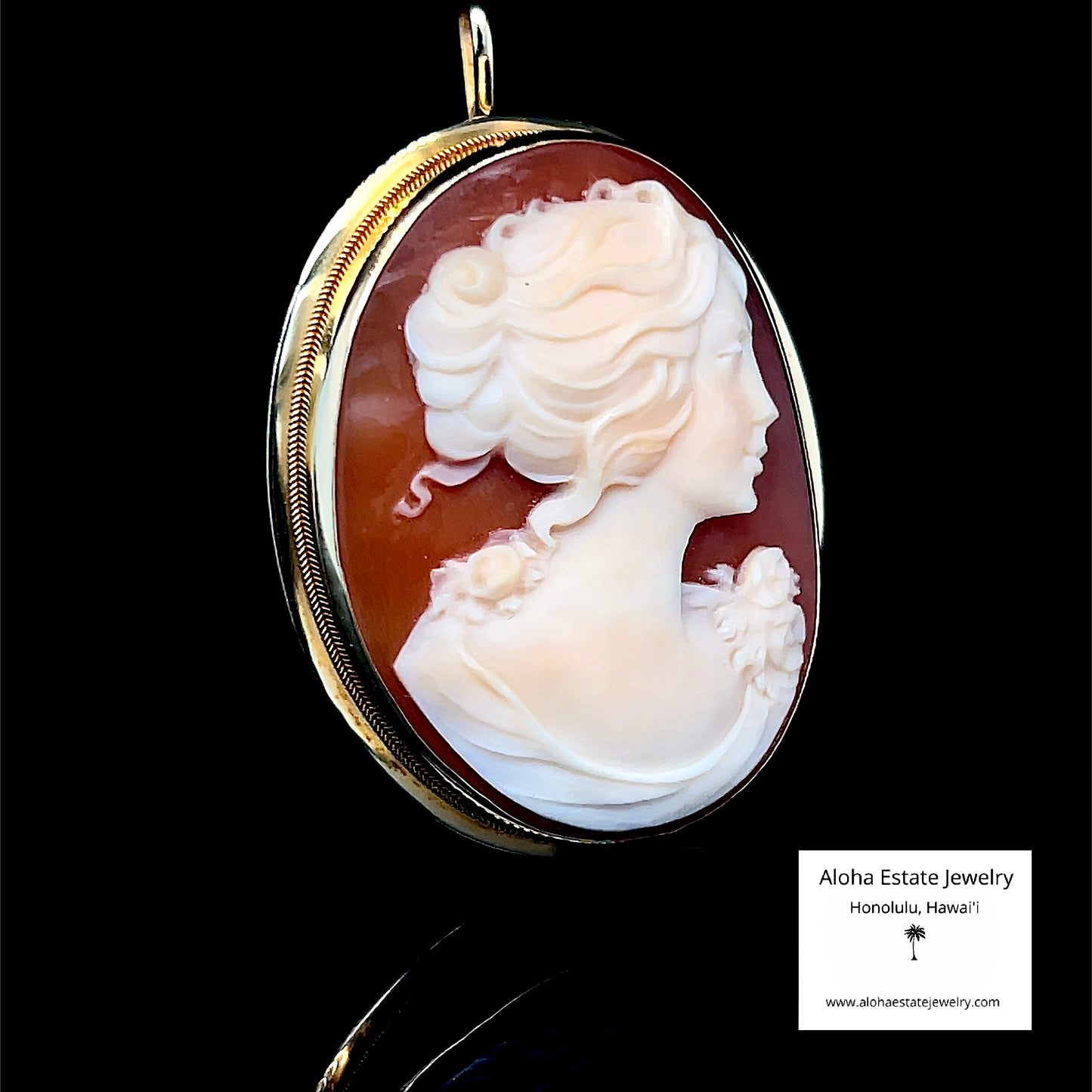 Vintage Italian Hand Carved Carnelian Shell Cameo in 18K