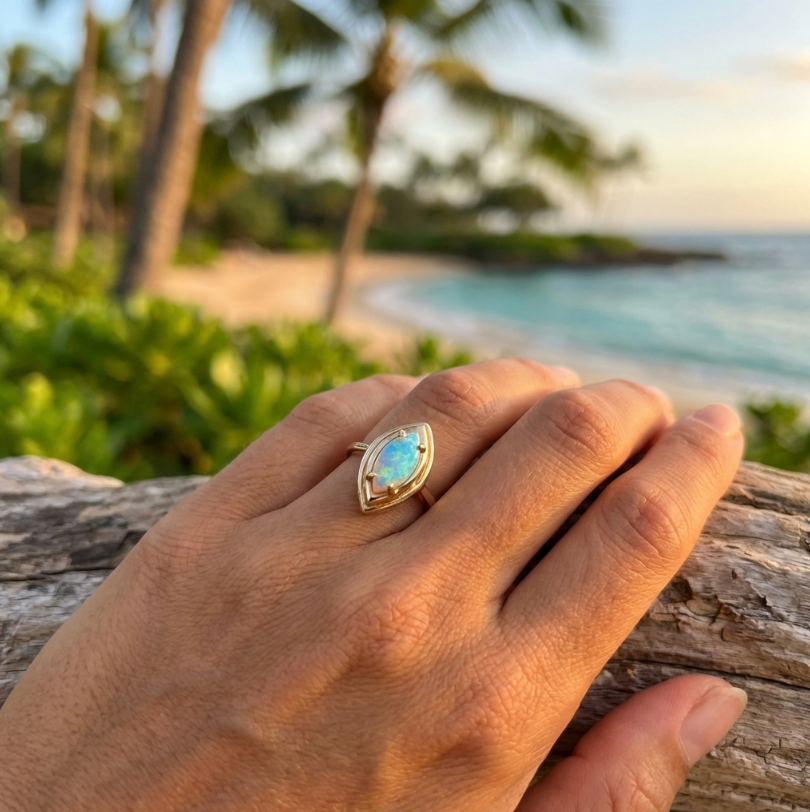 Vintage Marquise Cut Opal Cabochon in 14K Setting