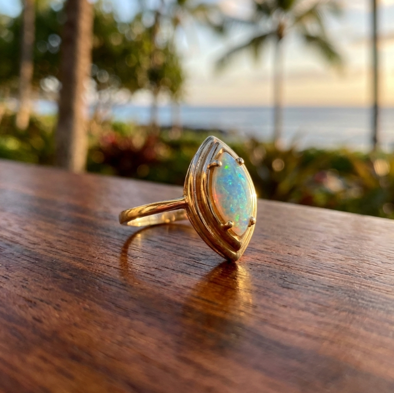 Vintage Marquise Cut Opal Cabochon in 14K Setting