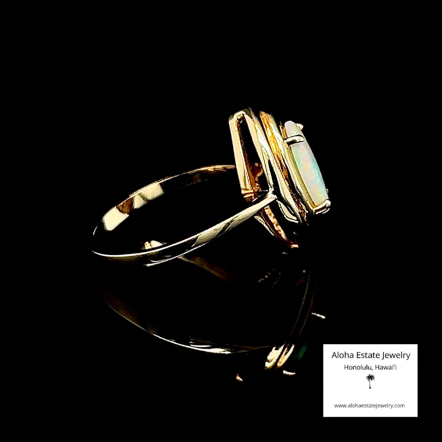 Vintage Marquise Cut Opal Cabochon in 14K Setting