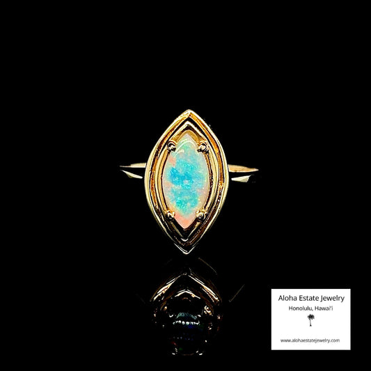 Vintage Marquise Cut Opal Cabochon in 14K Setting