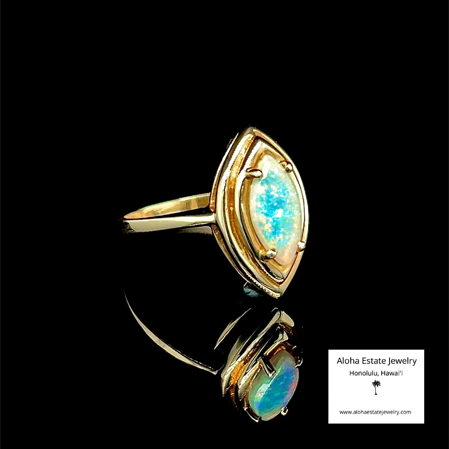 Vintage Marquise Cut Opal Cabochon in 14K Setting