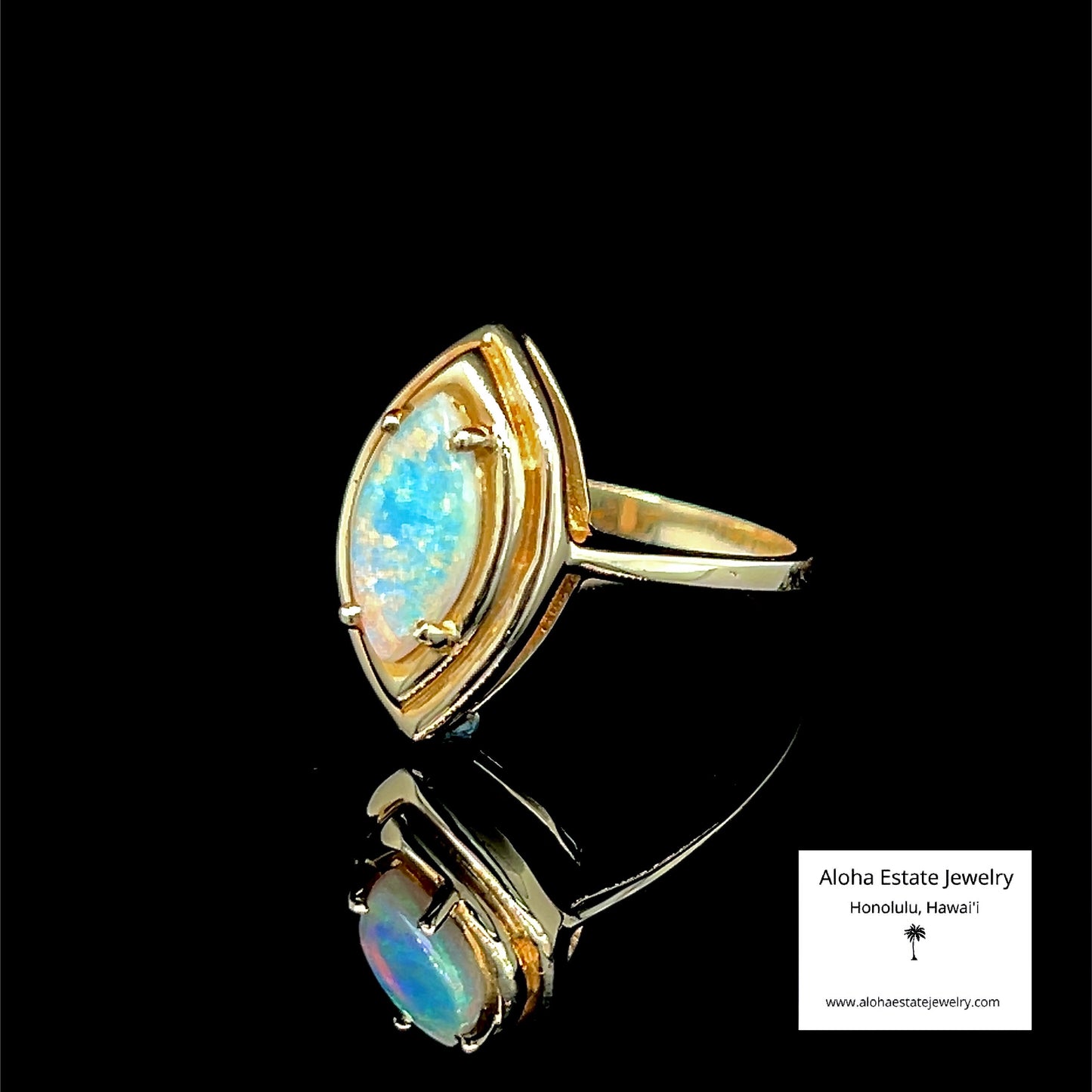 Vintage Marquise Cut Opal Cabochon in 14K Setting