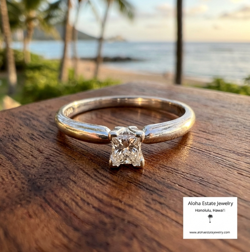 Estate 14K White Gold 1/4-Carat Princess Cut Diamond