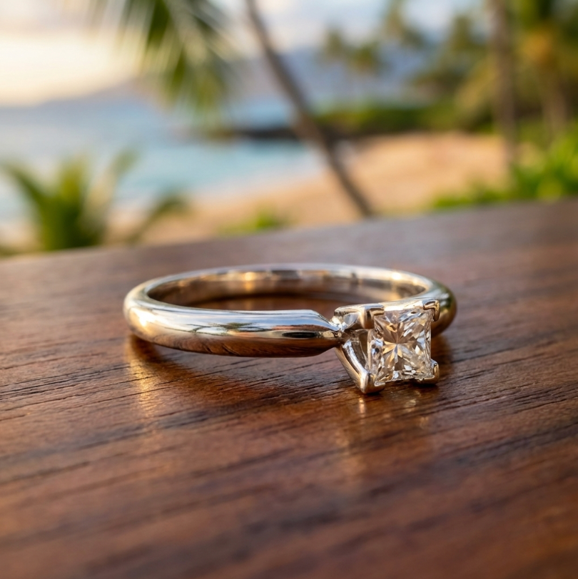 Estate 14K White Gold 1/4-Carat Princess Cut Diamond